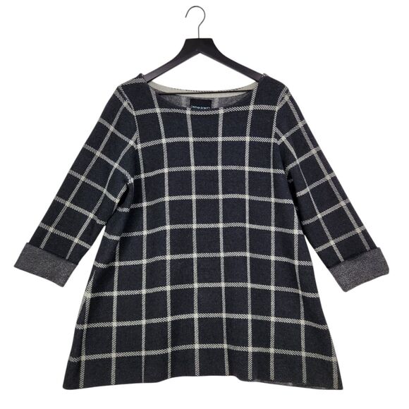 Cynthia Rowley Woman Wool Blend Sweater 1X Dark Gray Windowpane Plaid 3/4 Sleeve - Picture 1 of 8
